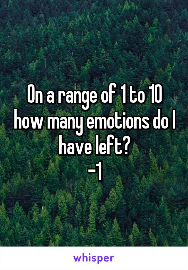 On a range of 1 to 10 how many emotions do I have left?
-1