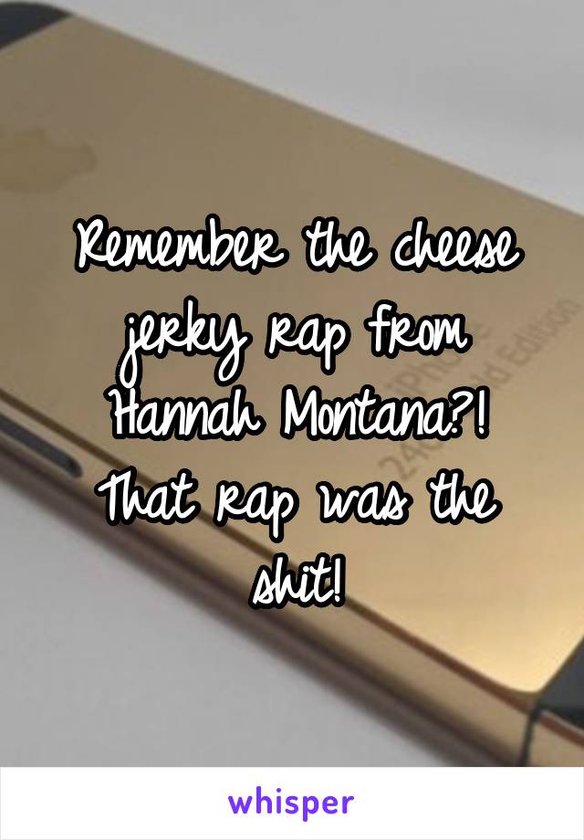 Remember the cheese jerky rap from Hannah Montana?!
That rap was the shit!