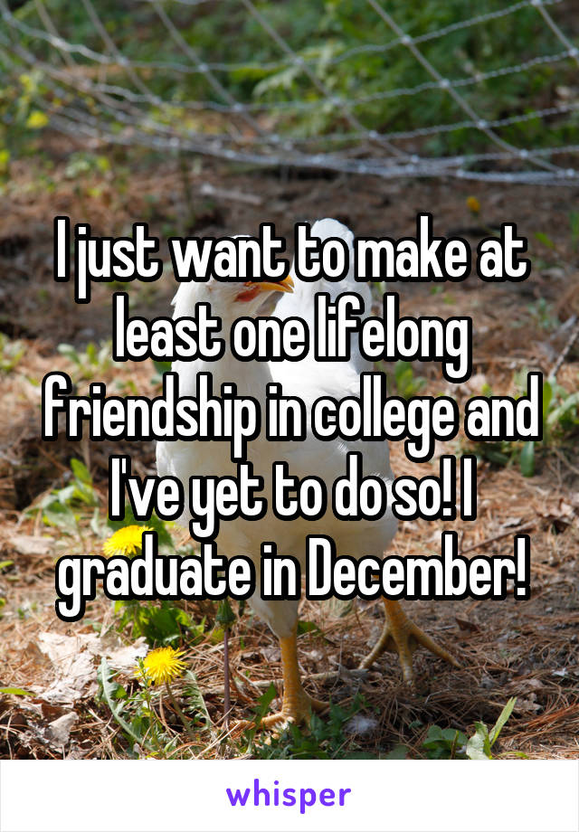 I just want to make at least one lifelong friendship in college and I've yet to do so! I graduate in December!