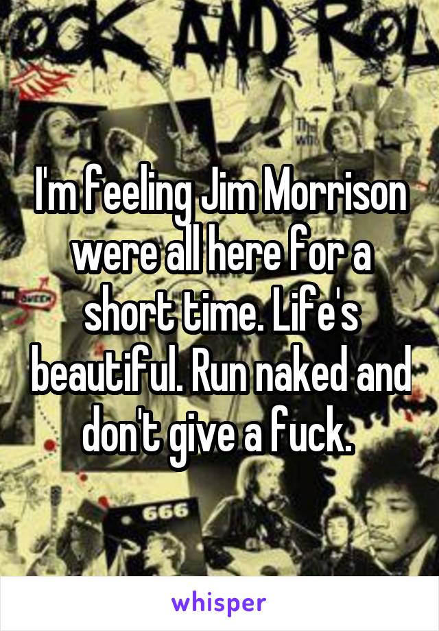 I'm feeling Jim Morrison were all here for a short time. Life's beautiful. Run naked and don't give a fuck. 