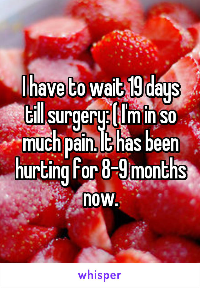 I have to wait 19 days till surgery: ( I'm in so much pain. It has been hurting for 8-9 months now.