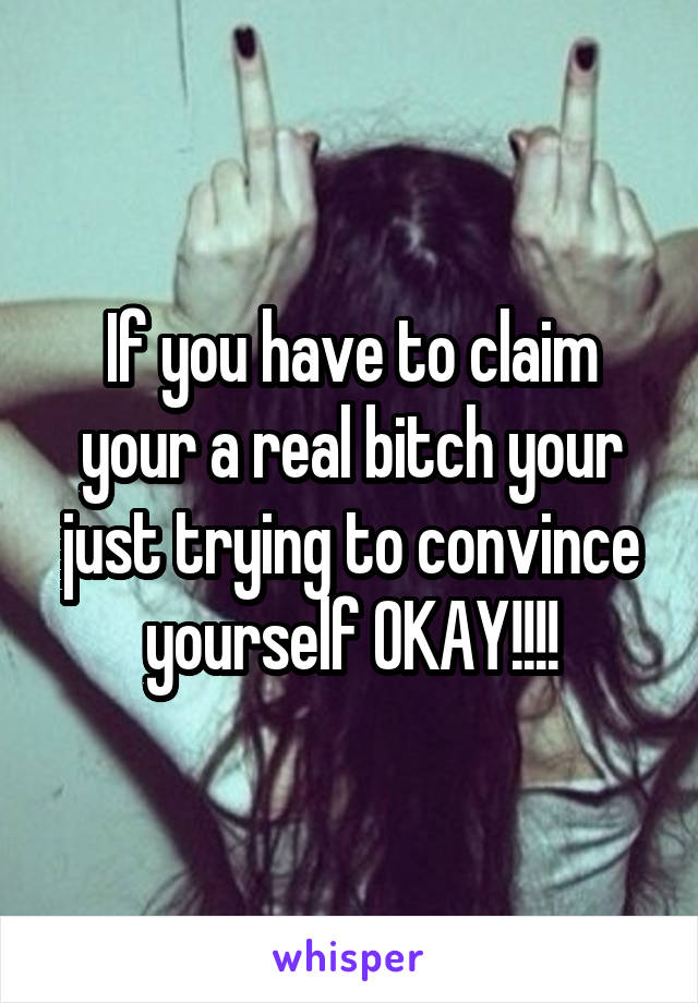 If you have to claim your a real bitch your just trying to convince yourself OKAY!!!!