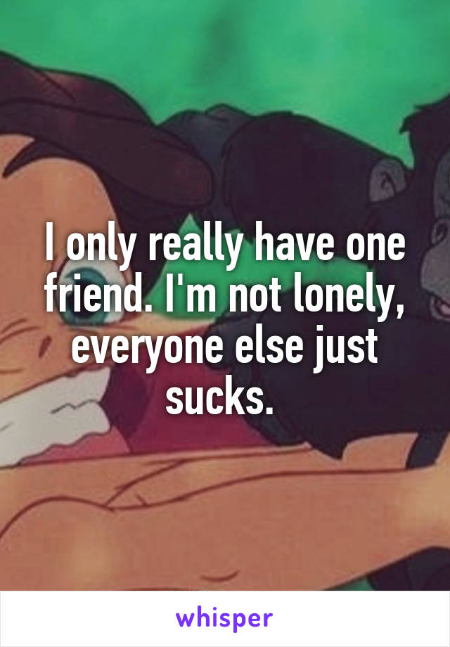 I only really have one friend. I'm not lonely, everyone else just sucks. 