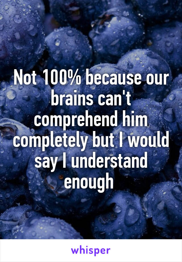 Not 100% because our brains can't comprehend him completely but I would say I understand enough 