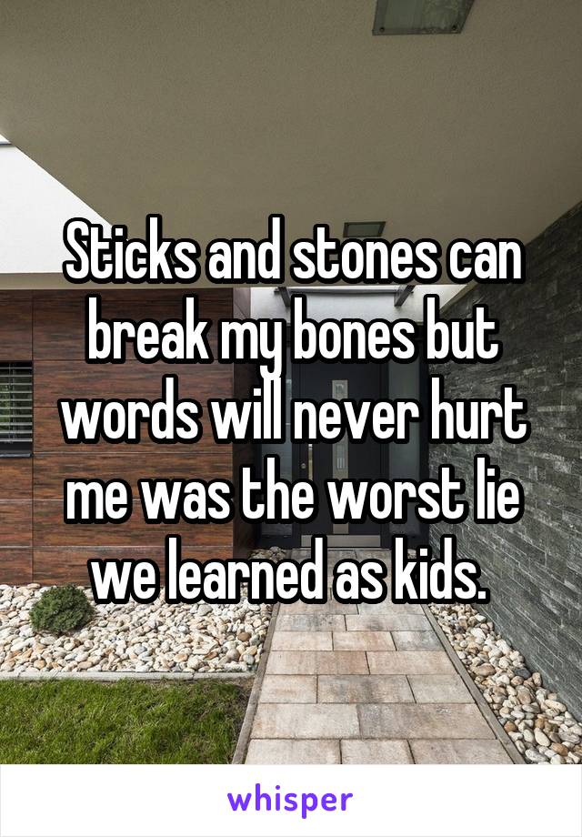Sticks and stones can break my bones but words will never hurt me was the worst lie we learned as kids. 