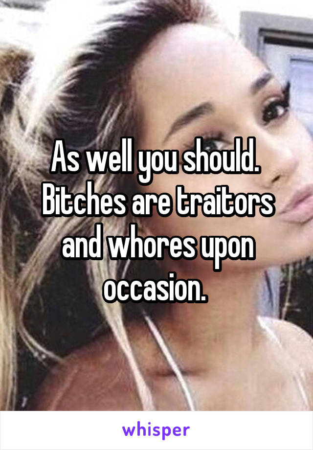 As well you should. 
Bitches are traitors and whores upon occasion. 