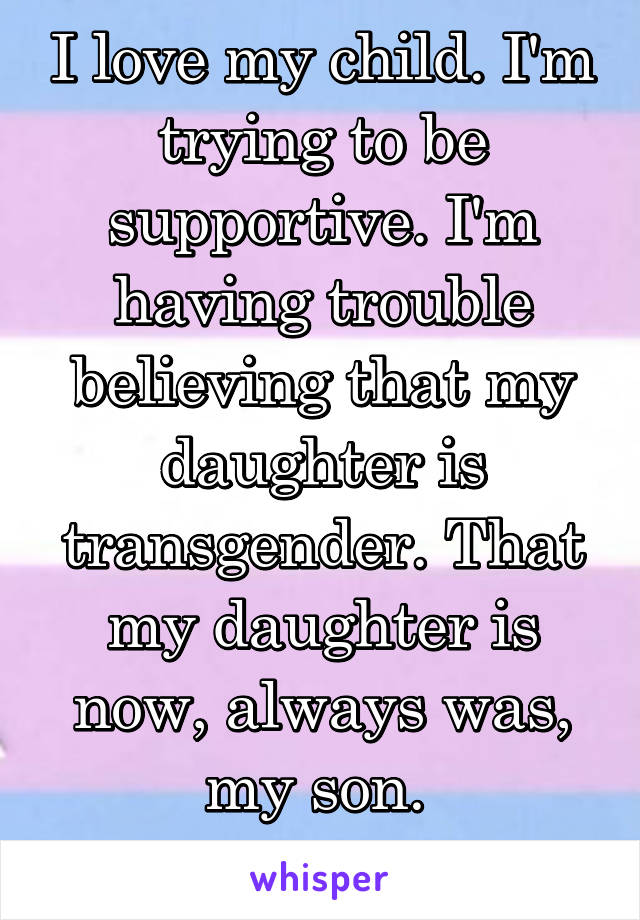 I love my child. I'm trying to be supportive. I'm having trouble believing that my daughter is transgender. That my daughter is now, always was, my son. 
Any advice? 