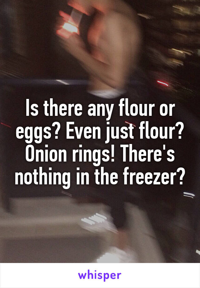 Is there any flour or eggs? Even just flour? Onion rings! There's nothing in the freezer?