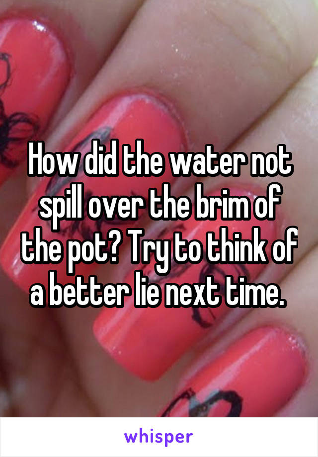 How did the water not spill over the brim of the pot? Try to think of a better lie next time. 