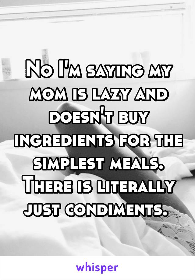 No I'm saying my mom is lazy and doesn't buy ingredients for the simplest meals. There is literally just condiments. 