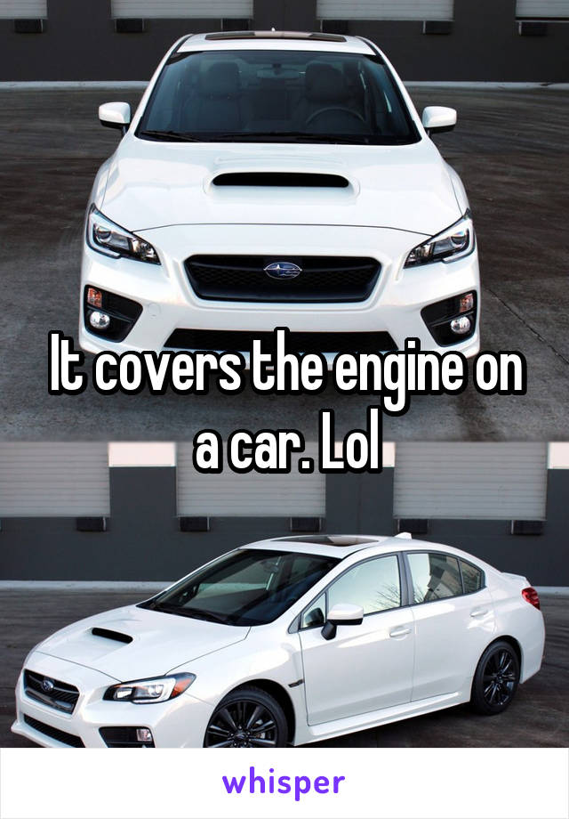 It covers the engine on a car. Lol