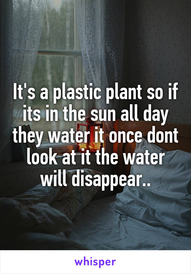 It's a plastic plant so if its in the sun all day they water it once dont look at it the water will disappear..