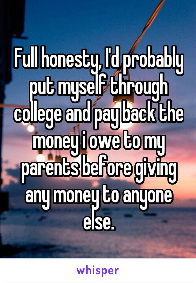 Full honesty, I'd probably put myself through college and pay back the money i owe to my parents before giving any money to anyone else.