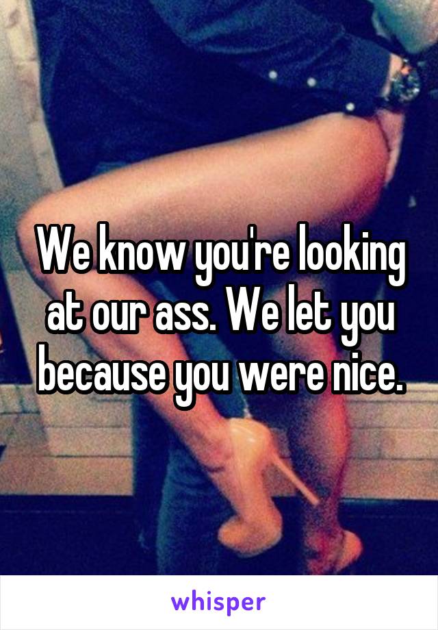 We know you're looking at our ass. We let you because you were nice.