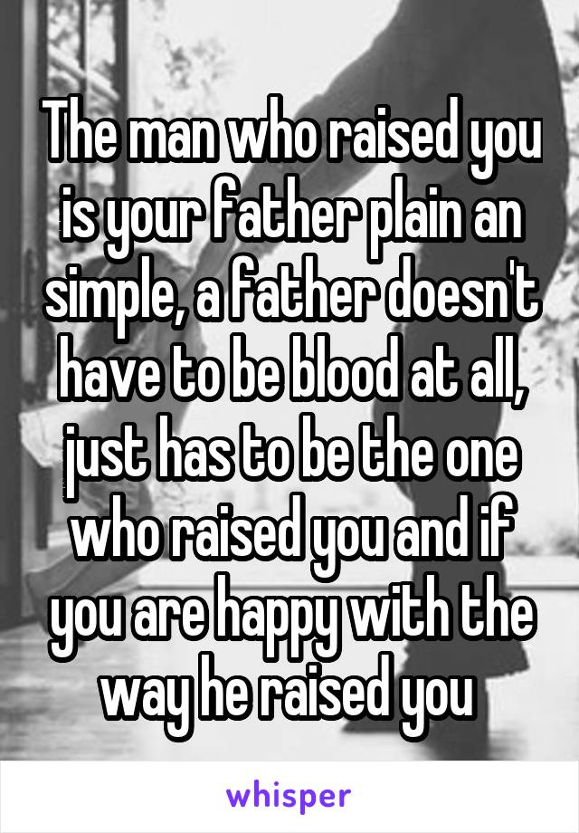 The man who raised you is your father plain an simple, a father doesn't have to be blood at all, just has to be the one who raised you and if you are happy with the way he raised you 