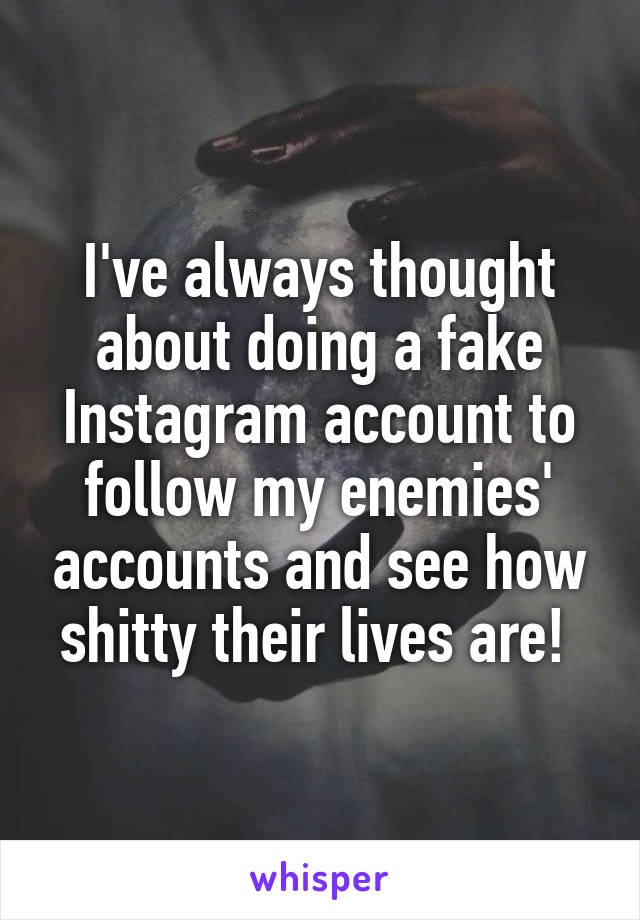 I've always thought about doing a fake Instagram account to follow my enemies' accounts and see how shitty their lives are! 