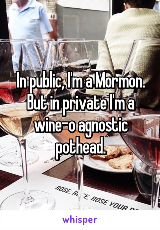 In public, I'm a Mormon. But in private I'm a wine-o agnostic pothead.