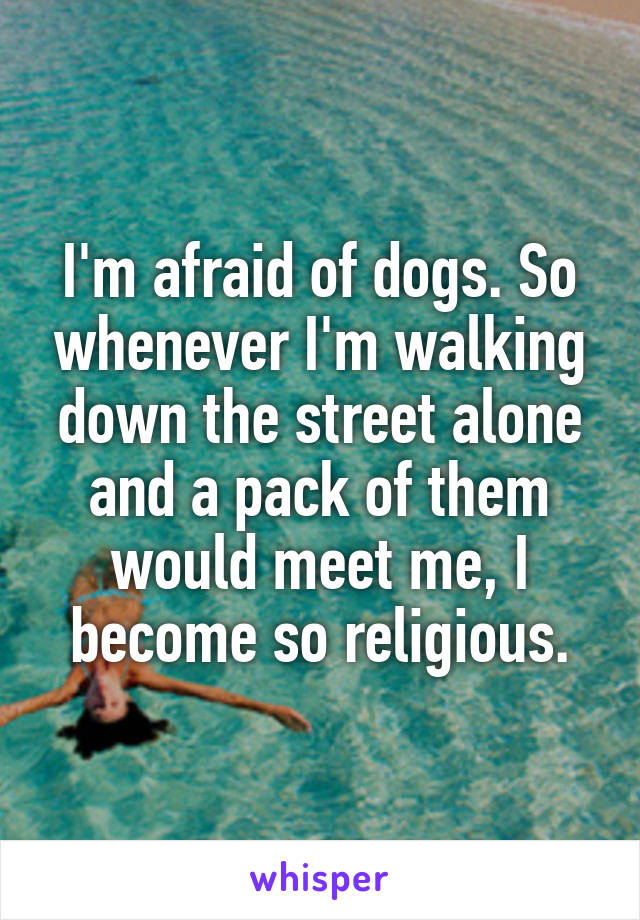 I'm afraid of dogs. So whenever I'm walking down the street alone and a pack of them would meet me, I become so religious.