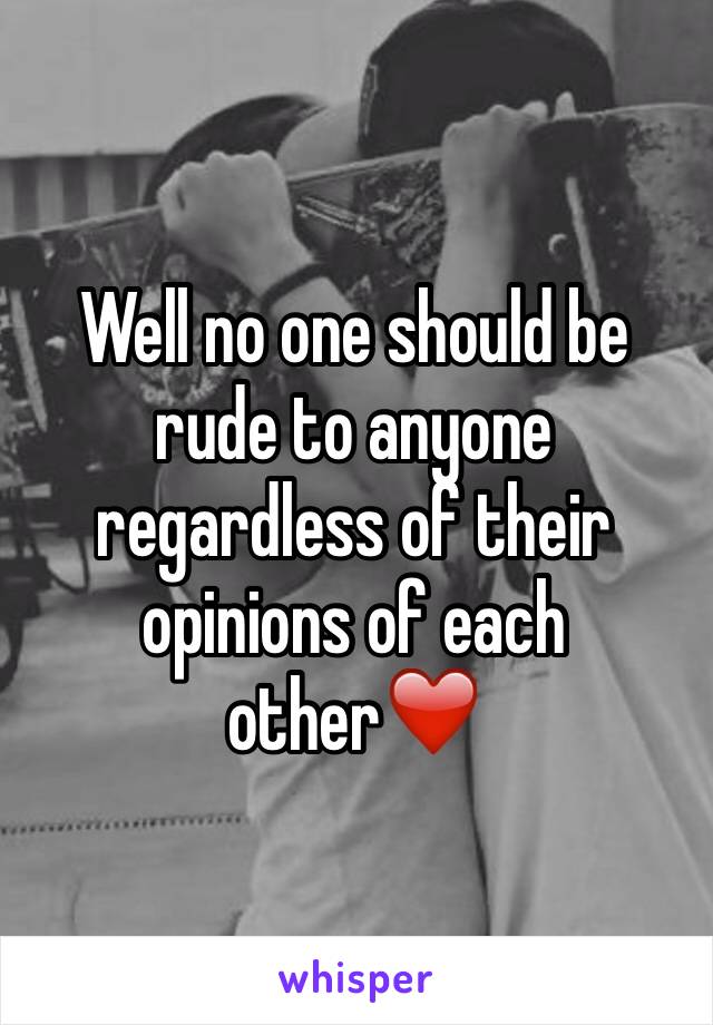 Well no one should be rude to anyone regardless of their opinions of each other❤️
