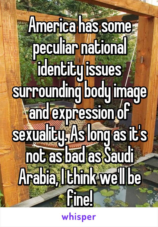 America has some peculiar national identity issues surrounding body image and expression of sexuality. As long as it's not as bad as Saudi Arabia, I think we'll be fine!