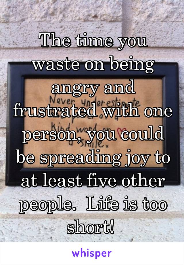 The time you waste on being angry and frustrated with one person, you could be spreading joy to at least five other people.  Life is too short! 