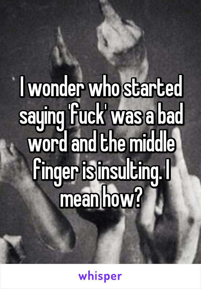 I wonder who started saying 'fuck' was a bad word and the middle finger is insulting. I mean how?
