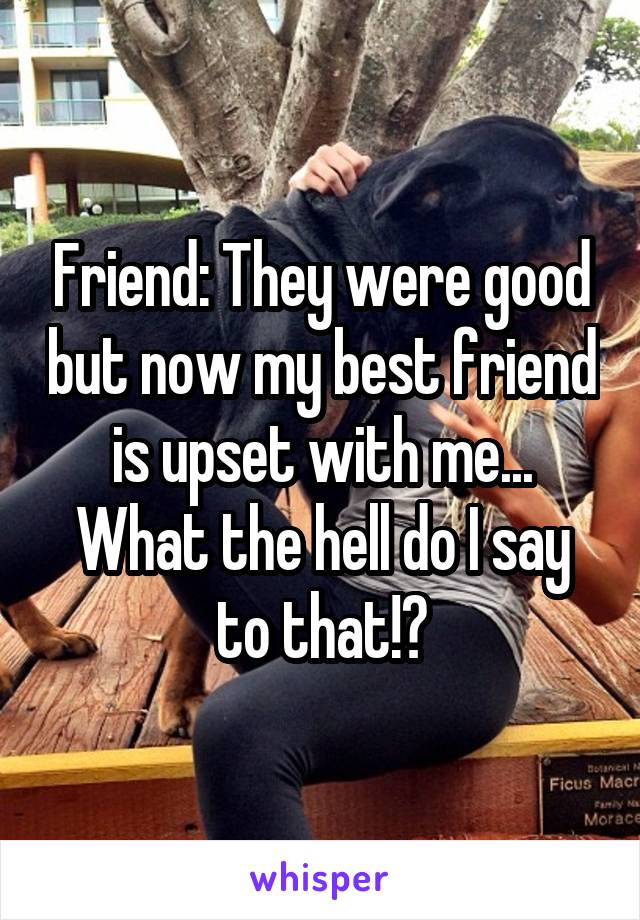 Friend: They were good but now my best friend is upset with me...
What the hell do I say to that!?