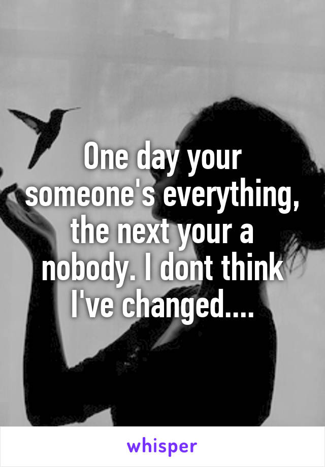 One day your someone's everything, the next your a nobody. I dont think I've changed....