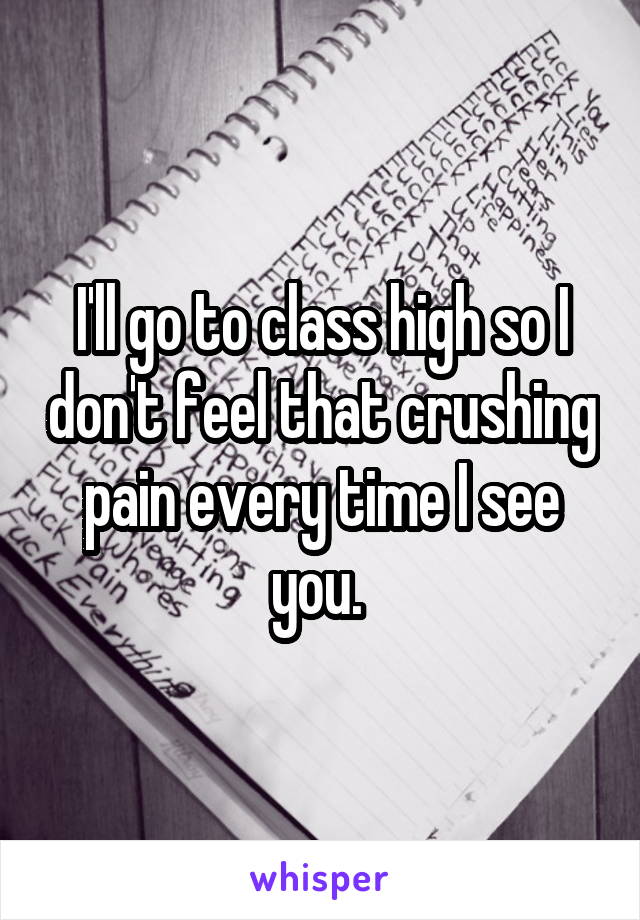 I'll go to class high so I don't feel that crushing pain every time I see you. 