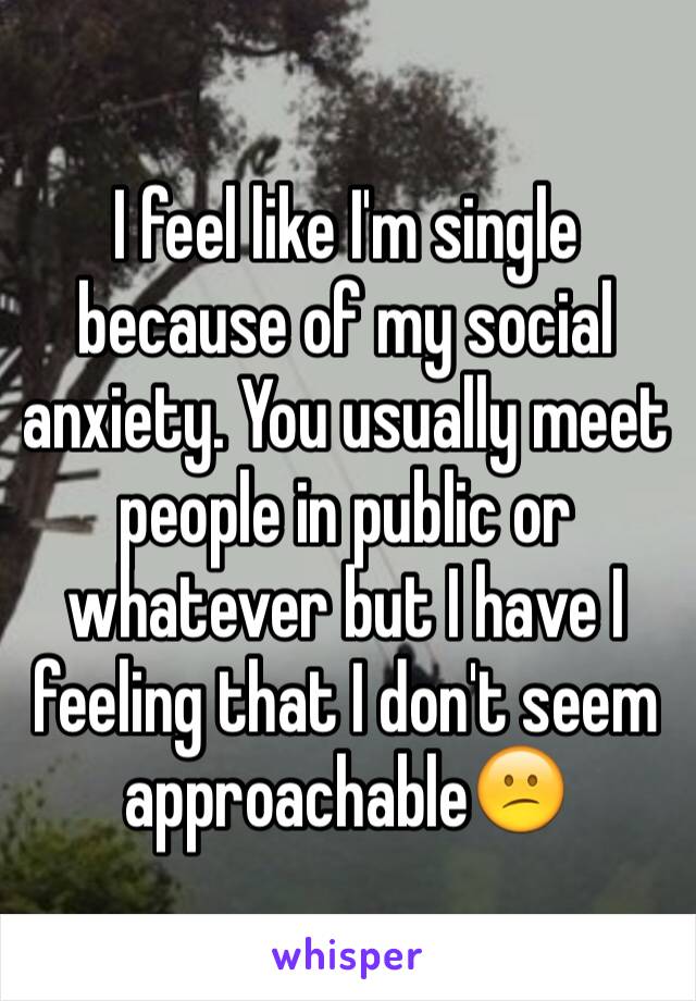 I feel like I'm single because of my social anxiety. You usually meet people in public or whatever but I have I feeling that I don't seem approachable😕