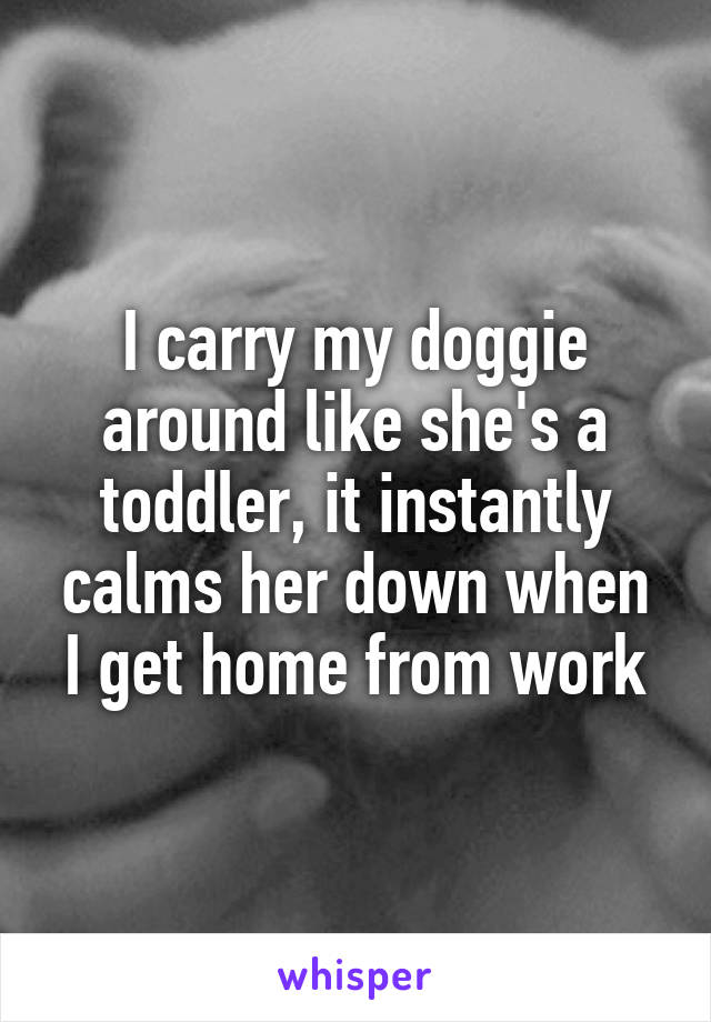 I carry my doggie around like she's a toddler, it instantly calms her down when I get home from work
