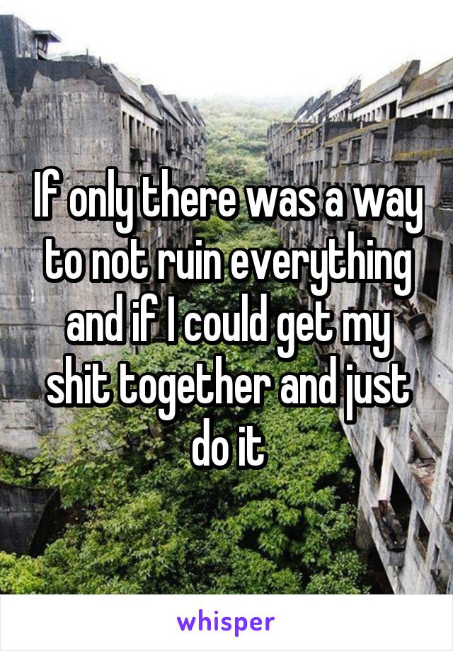 If only there was a way to not ruin everything and if I could get my shit together and just do it