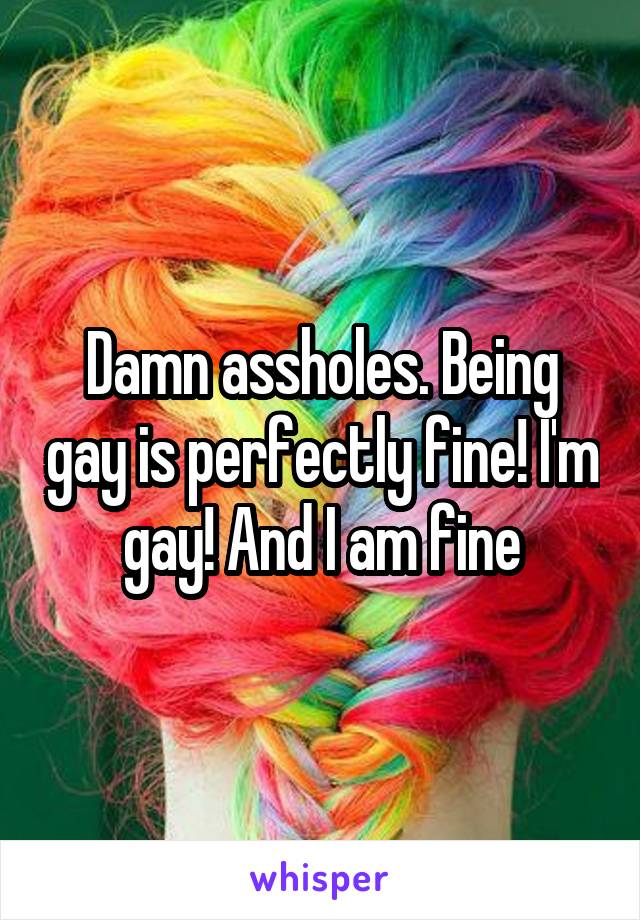 Damn assholes. Being gay is perfectly fine! I'm gay! And I am fine