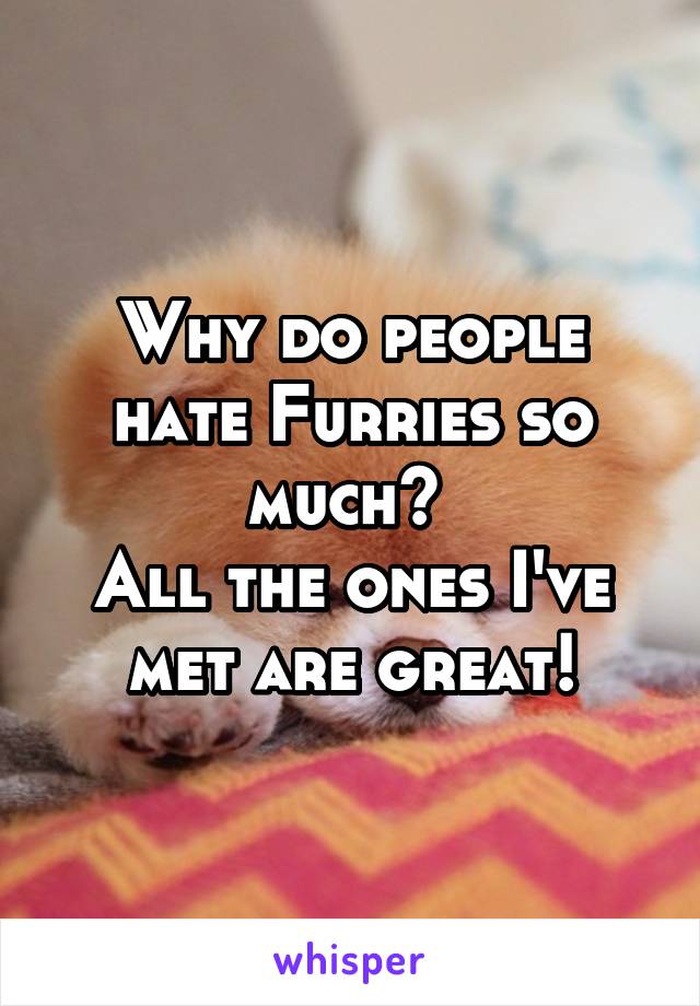 Why do people hate Furries so much? 
All the ones I've met are great!