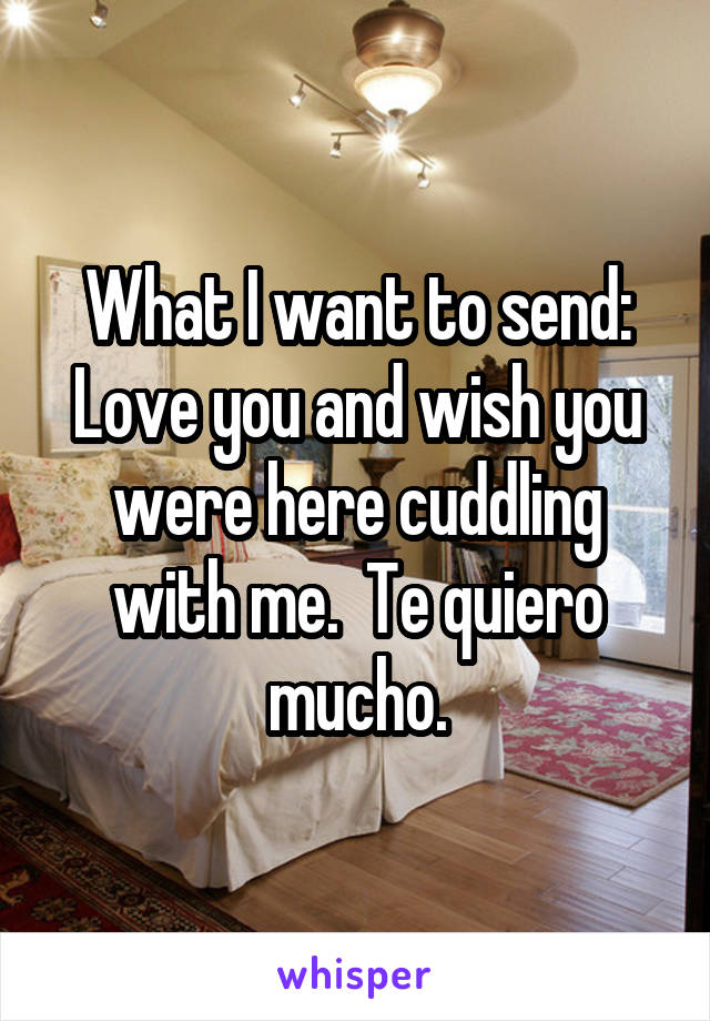 What I want to send:
Love you and wish you were here cuddling with me.  Te quiero mucho.
