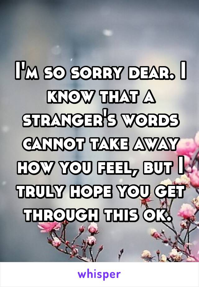 I'm so sorry dear. I know that a stranger's words cannot take away how you feel, but I truly hope you get through this ok. 