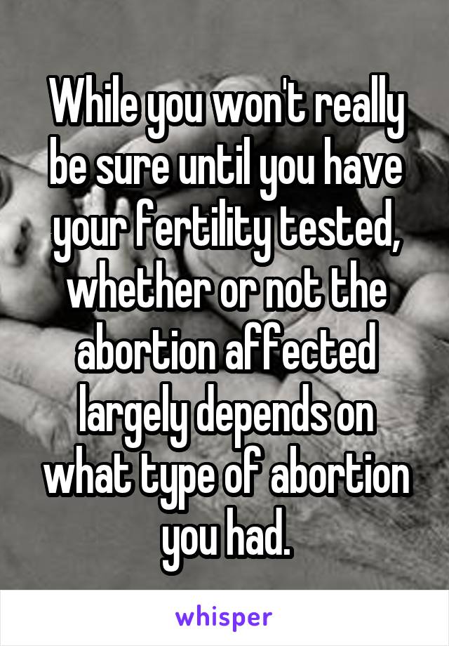 While you won't really be sure until you have your fertility tested, whether or not the abortion affected largely depends on what type of abortion you had.