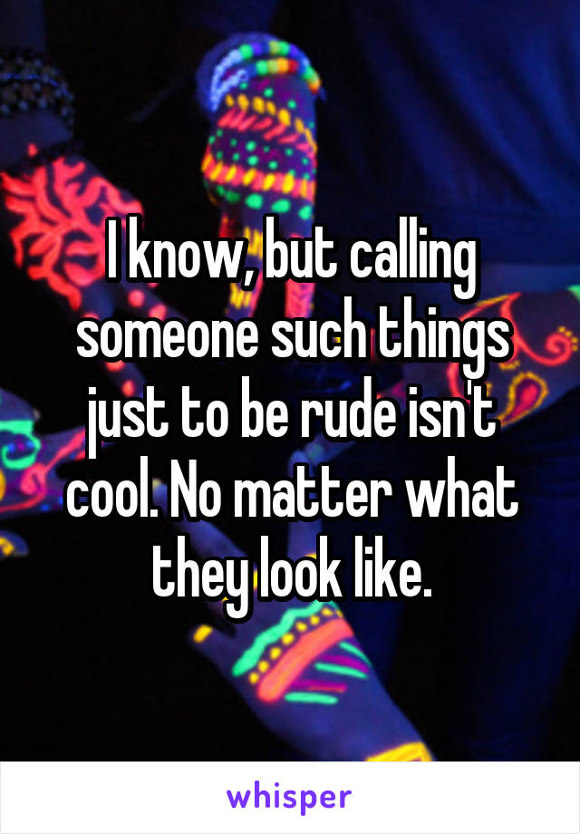 I know, but calling someone such things just to be rude isn't cool. No matter what they look like.