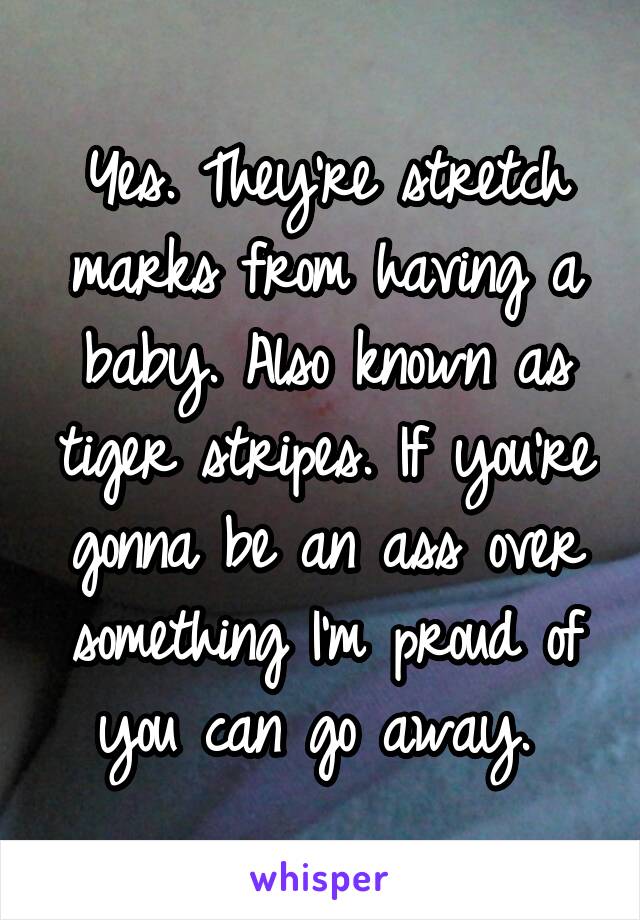 Yes. They're stretch marks from having a baby. Also known as tiger stripes. If you're gonna be an ass over something I'm proud of you can go away. 