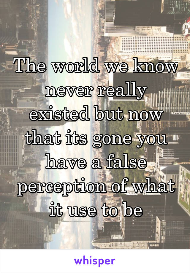 The world we know never really existed but now that its gone you have a false perception of what it use to be