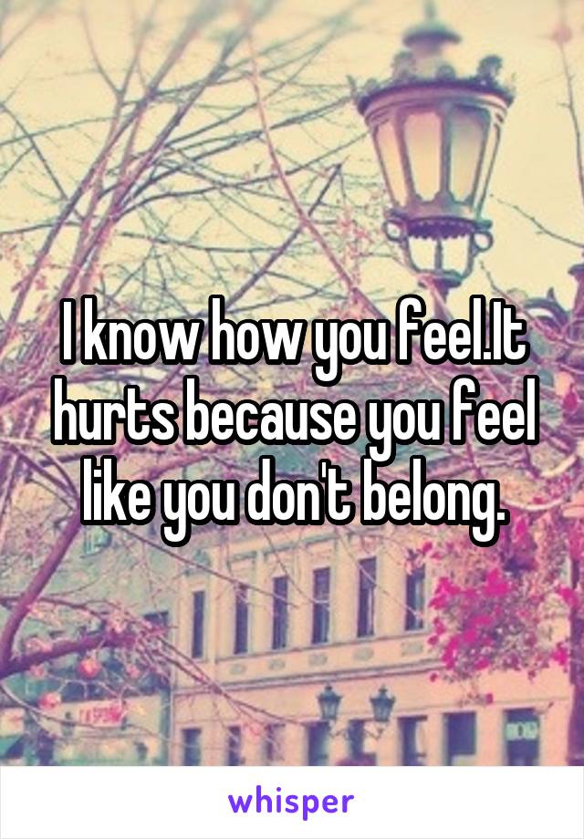 I know how you feel.It hurts because you feel like you don't belong.