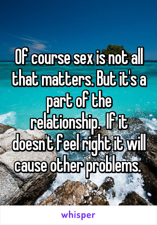 Of course sex is not all that matters. But it's a part of the relationship.  If it doesn't feel right it will cause other problems. 