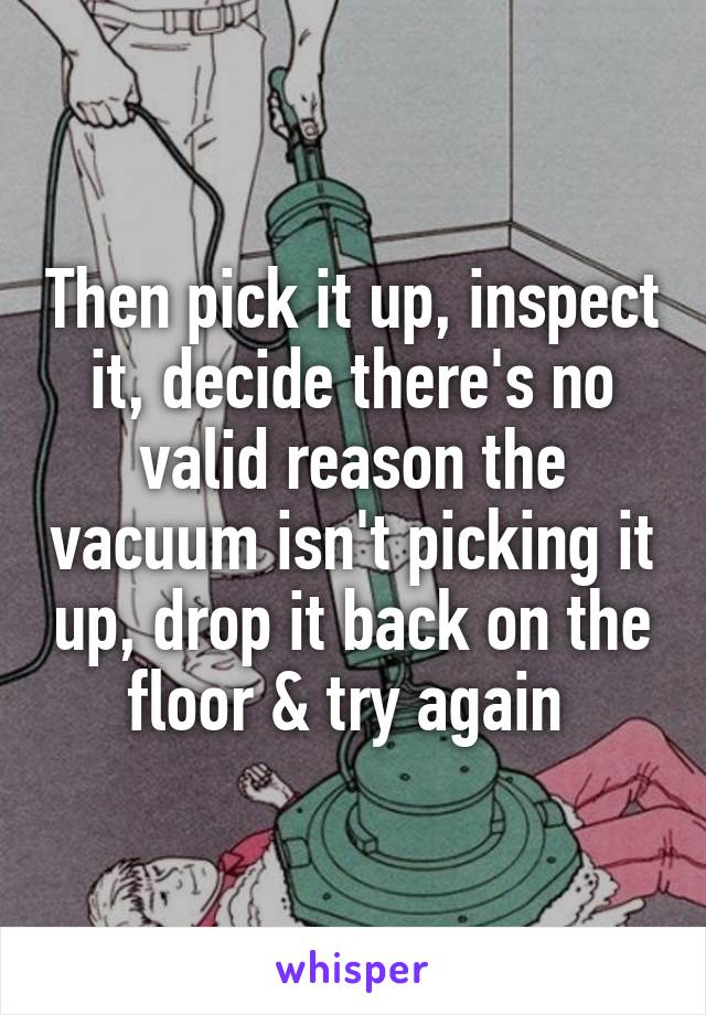 Then pick it up, inspect it, decide there's no valid reason the vacuum isn't picking it up, drop it back on the floor & try again 