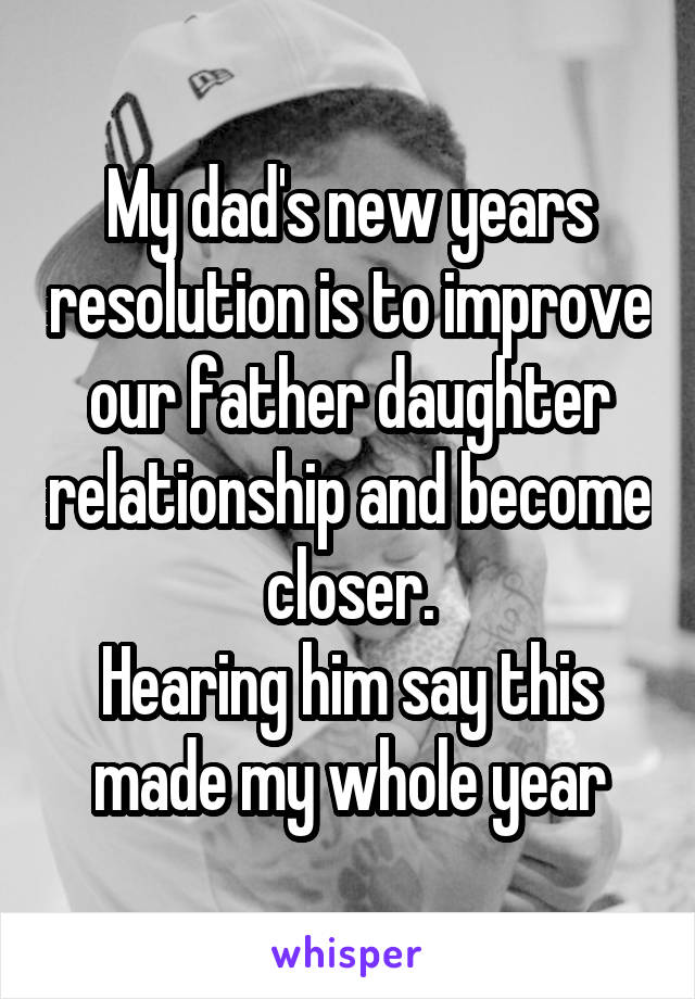 My dad's new years resolution is to improve our father daughter relationship and become closer.
Hearing him say this made my whole year