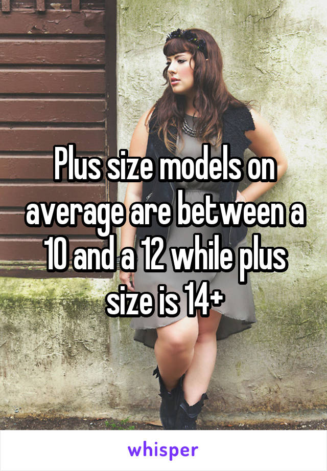 Plus size models on average are between a 10 and a 12 while plus size is 14+