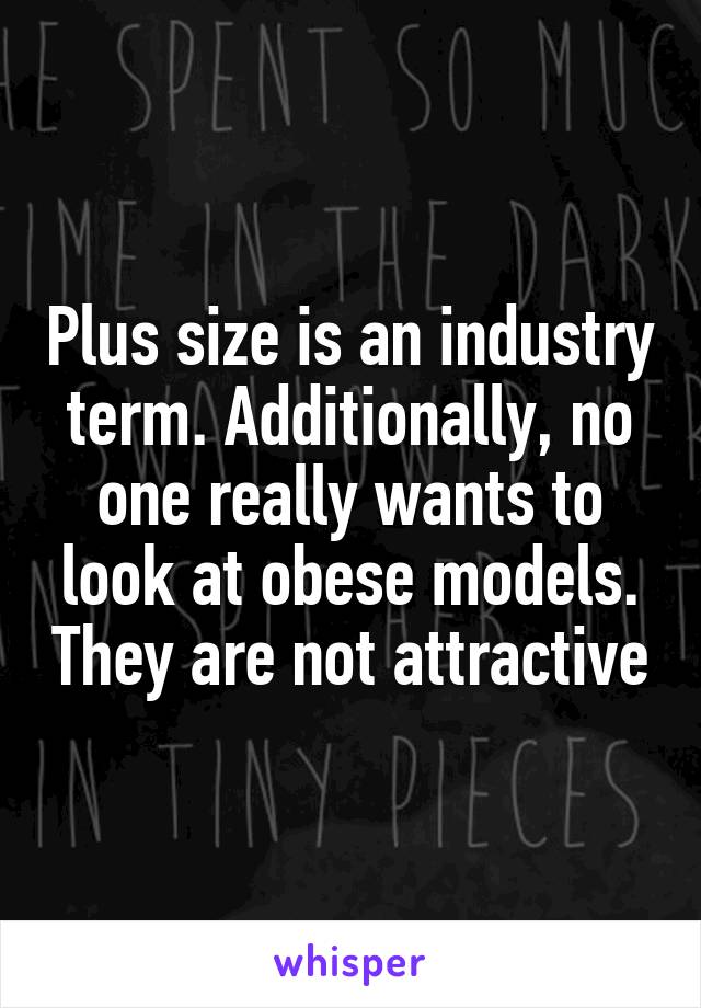Plus size is an industry term. Additionally, no one really wants to look at obese models. They are not attractive