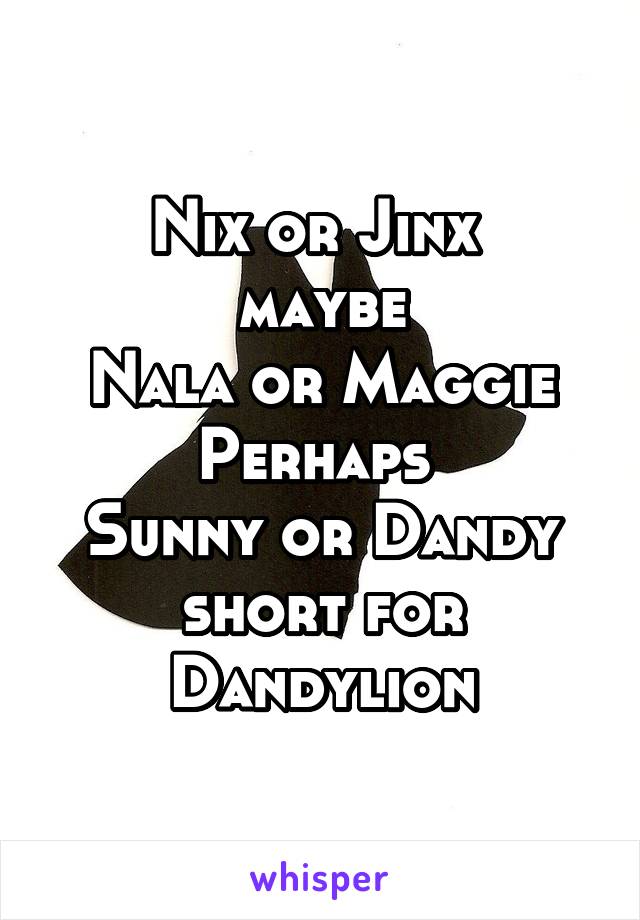 Nix or Jinx 
maybe
Nala or Maggie
Perhaps 
Sunny or Dandy short for Dandylion