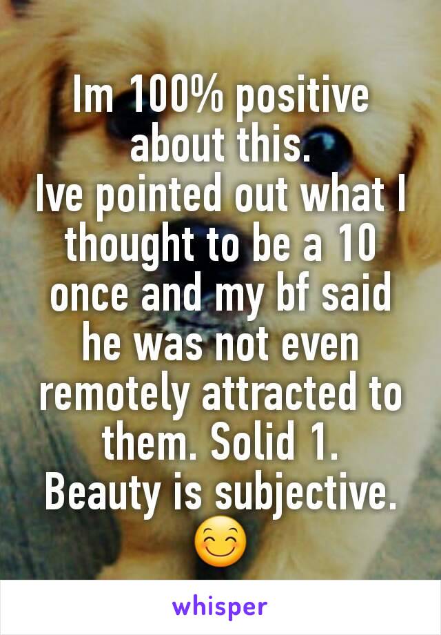 Im 100% positive about this.
Ive pointed out what I thought to be a 10 once and my bf said he was not even remotely attracted to them. Solid 1.
Beauty is subjective. 😊