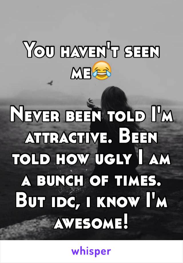 You haven't seen me😂

Never been told I'm attractive. Been told how ugly I am a bunch of times. But idc, i know I'm awesome! 