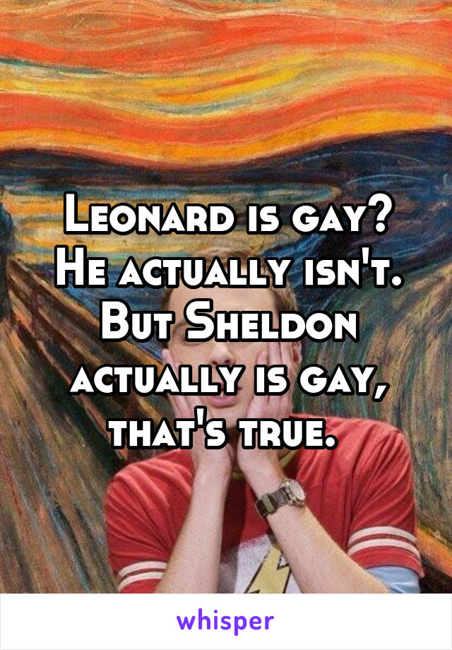 Leonard is gay?
He actually isn't.
But Sheldon actually is gay, that's true. 